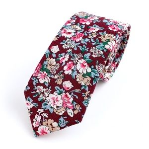 Men's Slim Burgundy Boho Floral Necktie